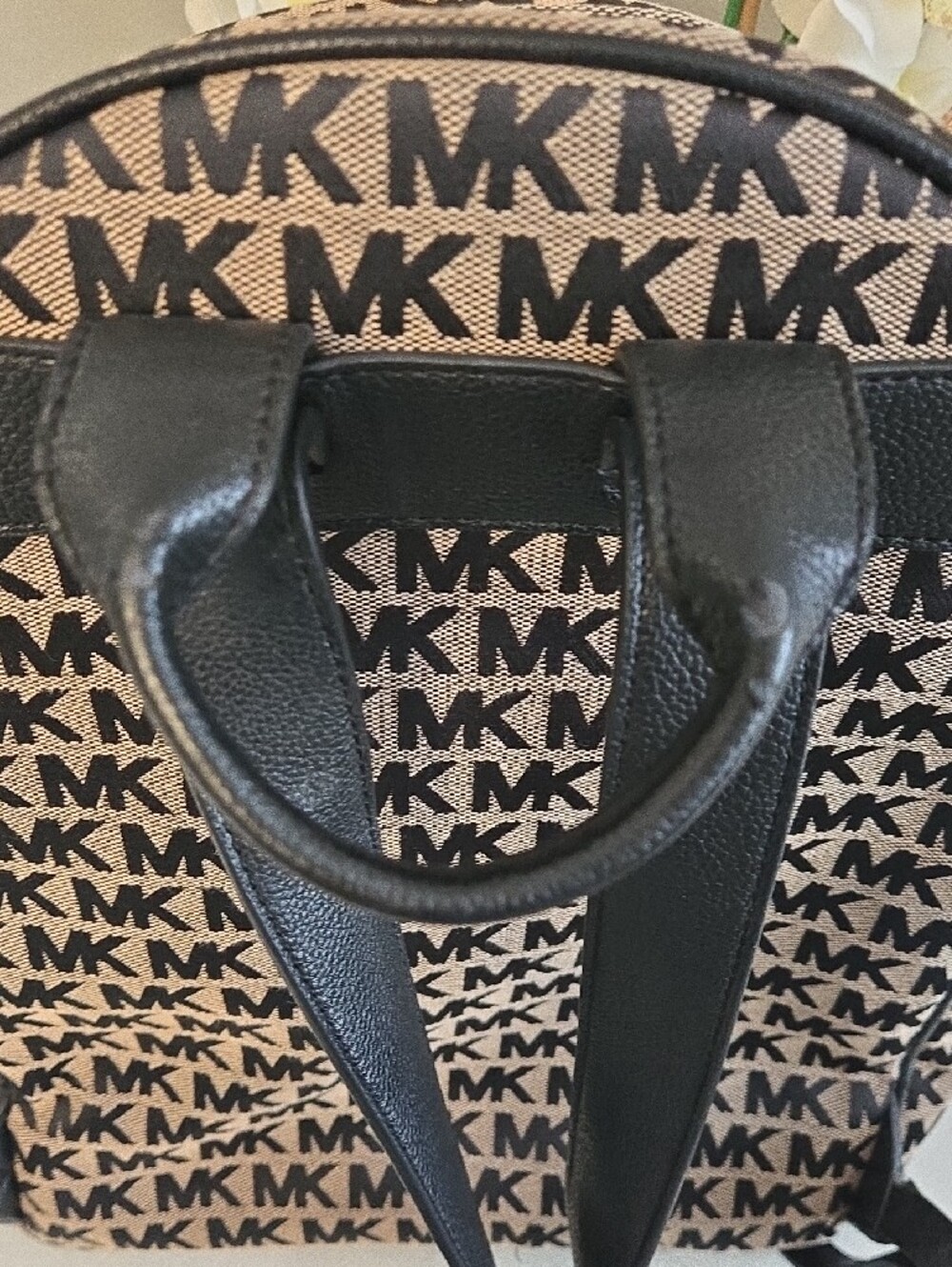 Michael Kors Black and Tan MK Monogram Backpack - Picture 5 of 11